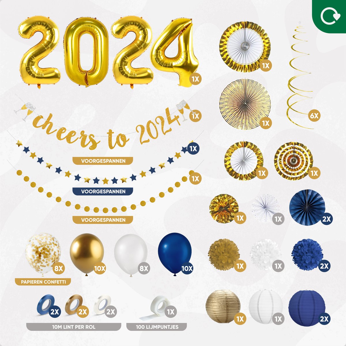 Fissaly Happy New Year 2024 Versiering Pakket Oudjaar & Nieuwjaar
