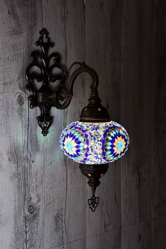 Handgemaakte Turkse wandlamp blauw Oosterse Mozaïek Marokkaanse lamp