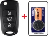 Autosleutel 3 knoppen + Batterij CR2032 geschikt voor Hyundai sleutel (O3B)/ Accent / Avante Veloster / i10 / i20 / i30 / iX35 / Kia Picanto / Sportage / K2 / K5 / Hyundai sleutel