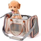 Transporttas voor katten en honden, duurzaam kationisch linnen, draagtassen Airline goedgekeurd, goed voor op reis en dagelijks gebruik (bruin)
