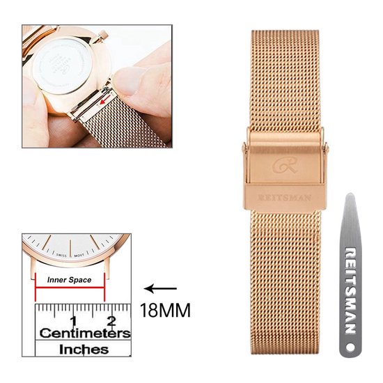 18mm Universele mesh horlogeband goud-Quick Release - Past op Alle Merken met 18mm Aanzetmaat