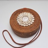 DUA Round Bali Bag with shells ornament ronde rieten tas met Schelpen