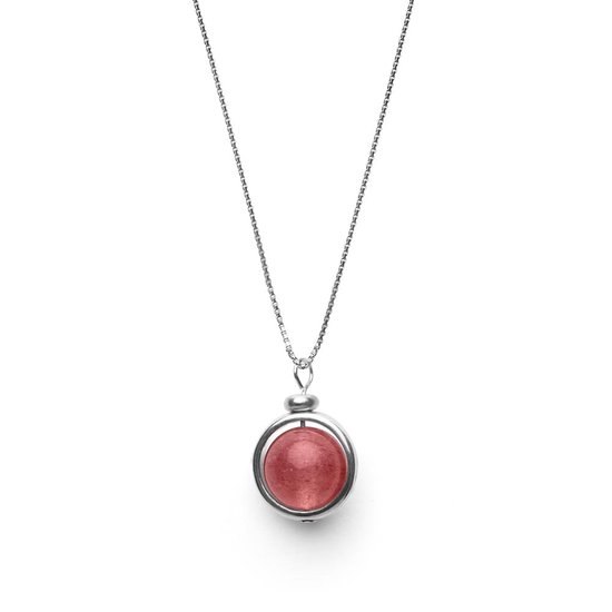 Collier Zentana Strawberry Quartz - Chaîne de boîte - Argent sterling 925 - Collier de pierres précieuses