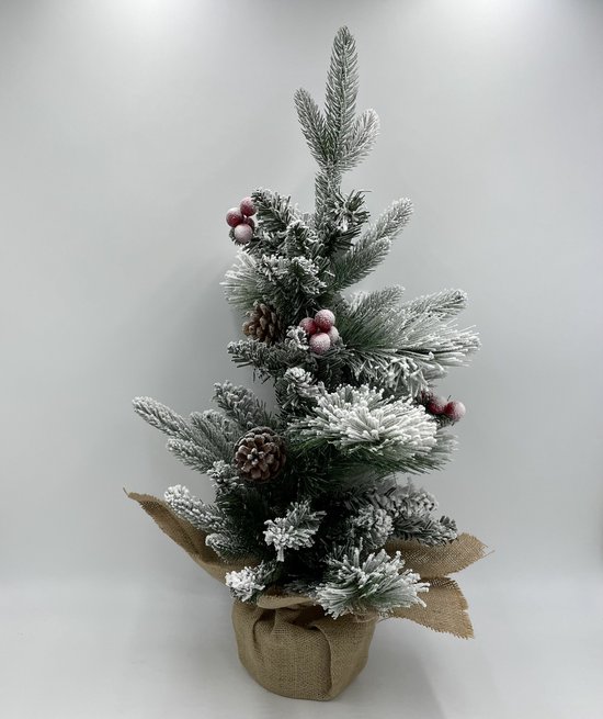 Kunst Kerstboom met sneeuw dennenappel groen wit jute 63 cm | LC5282-02-12 | Home Sweet Home | Stoer & Sober Woonstijl
