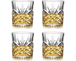 Whiskyglazen, set van 4, loodvrije kristalglazen als waterglazen en longdrinkglazen, Gin glazen, set van 295 ml, hoogwaardig en uniek, perfect serve
