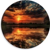 Dibond Muurcirkel - Water - Bomen - Zonsondergang - Kleuren - Wolken - 50x50 cm Foto op Aluminium Muurcirkel (met ophangsysteem)
