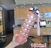 BodyLuxx - Motivatie Waterfles Rosé - 1 Liter Drinkfles - Waterfles met Rietje - Waterfles met tijdmarkering - BPA Vrij - Volwassenen - Drinkfles Kinderen