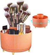 Cosmetica-make-uporganizer, 360 graden draaibare kwastenorganizer, cosmetica-rek, oogschaduwkwast, lippenstift, etui, cosmetica-organizer voor kamer, decoratie, kaptafel, badkamer (oranje)