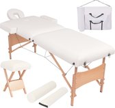 The Living Store Massagetafel 2 zones - inklapbaar - massagekruk - ronde en halfronde bolster - wit - PVC - hout - verstelbaar - draagtas