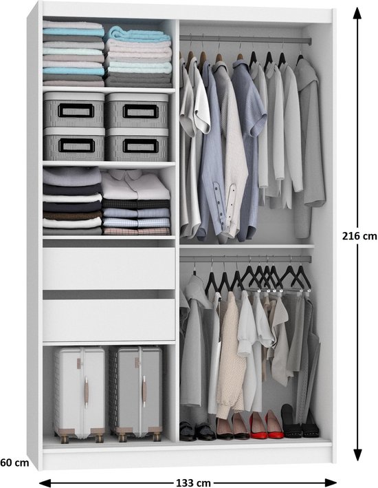 Armoire noir/anthracite avec miroir 133cm-portes coulissantes-2 tiroirs