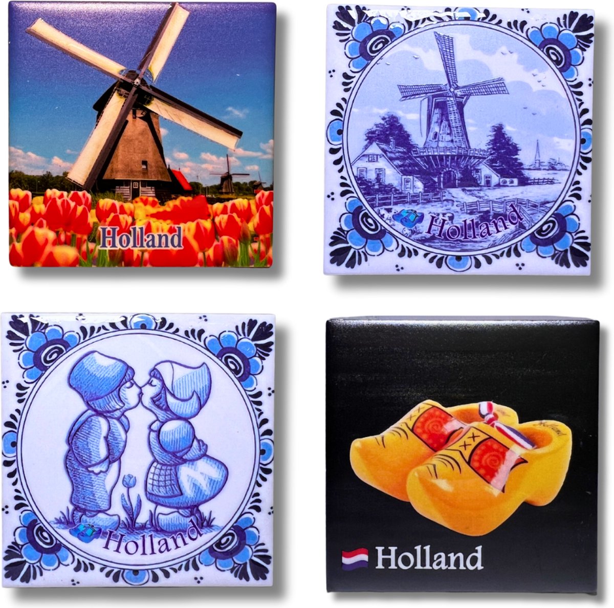 Koelkastmagneten Set: Holland - Vierkante Magneten - Souvenirs - 4 stuks