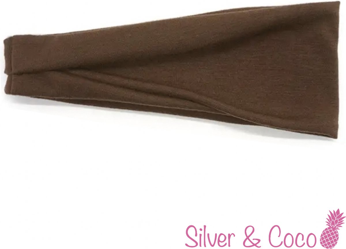 SilverAndCoco® - Brede Haarband Festival Dikke Normale Stoffen Hoofdband Hardlopen / Sport Yoga Boho Diadeem Dames / Elastische Bruine Haarbanden Breed - Bruin