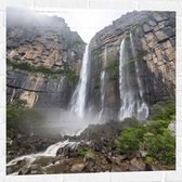 Muursticker - Rotsen - Waterval - Stenen - Bomen - 80x80 cm Foto op Muursticker