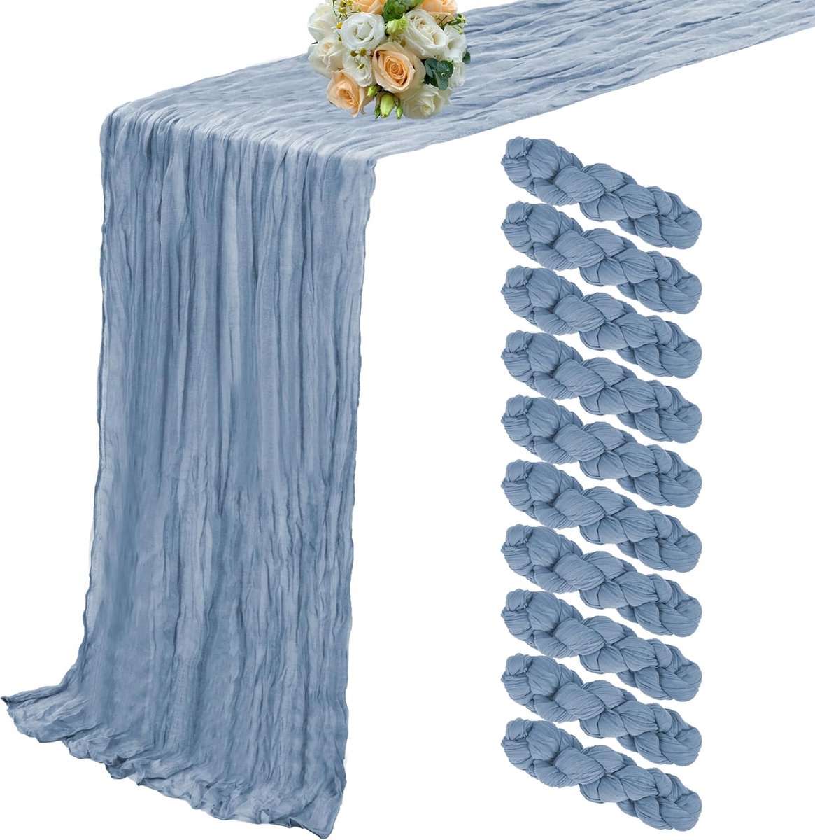 10 stuks kaasdoeken, stoffig blauw, 90 x 300 cm, boho-tuintafelkleden, lange kaastafelkleden voor feest, banket, bruiloft, verjaardag, tafeldecoratie