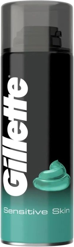 Gillette scheergel voor gevoelige huid met blauwgroene band en veeg gel.