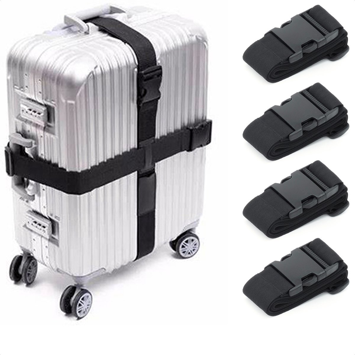 Kofferriem Cadebo Bagageriem - Set van 4 - Zwart