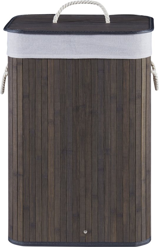 Panier à linge Salla bambou avec sac à linge 60x40x30 cm 72 L marron foncé et gris clair