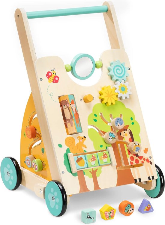 Trotteur en bois avec Jouets - Poussette pour bébés avec centre de jeu  interactif 