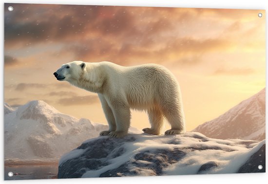 Tuinposter – Ijsbeer - Dier - Ijs - Sneeuw - Wit - 120x80 cm Foto op Tuinposter (wanddecoratie voor buiten en binnen)