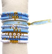 Kit de perles Principessa Katsuki pour bracelets avec intercalaires – Nuances de Bleu – Rocailles 4 mm Rose et Blanc – Perles Dorées – Ruban Festival