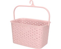 Plasticforte Wasknijpers ophang mandje aan haak - 23 x 17 x 13 cm - roze - gevlochten kunststof