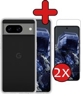 Hoesje Geschikt voor Google Pixel 8 Hoesje Siliconen Case Hoes Met 2x Screenprotector - Hoes Geschikt voor Google Pixel 8 Hoes Cover Case - Transparant