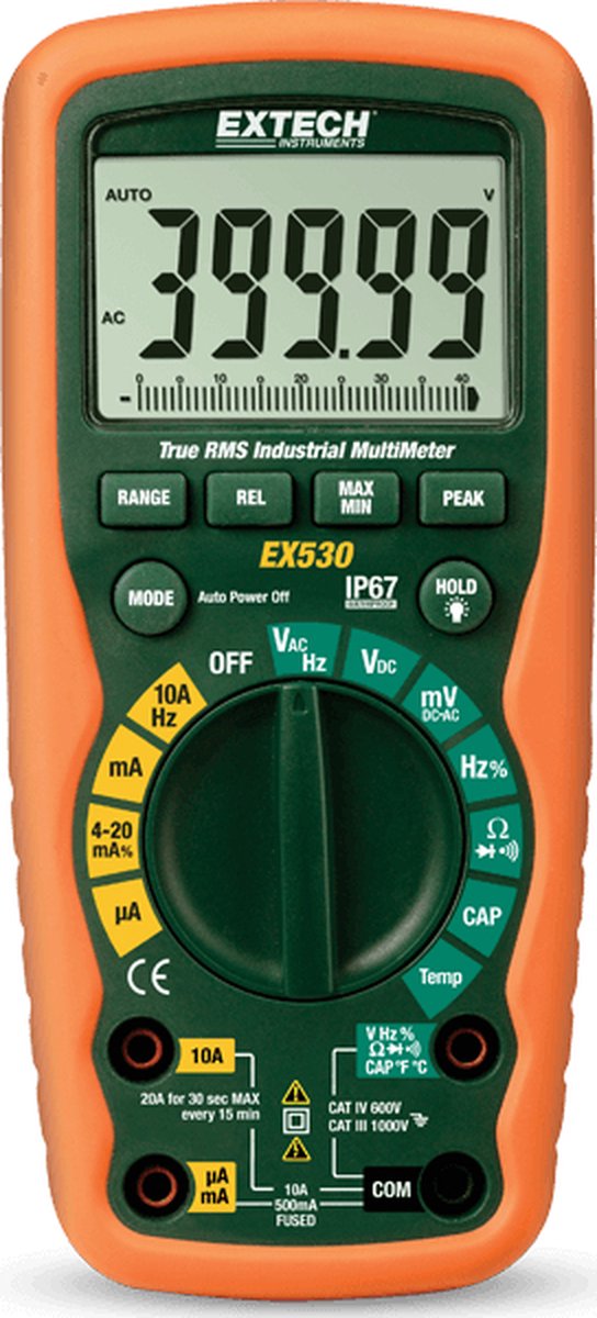 Extech EX530 - industriele trms multimeter - CAT IV 600V - IP67 - thermokoppel type K - 40.000 counts