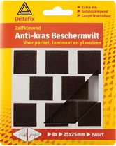 Deltafix Anti-krasvilt - 8x - zwart - 25 x 25 mm - vierkant - zelfklevend - meubel beschermvilt