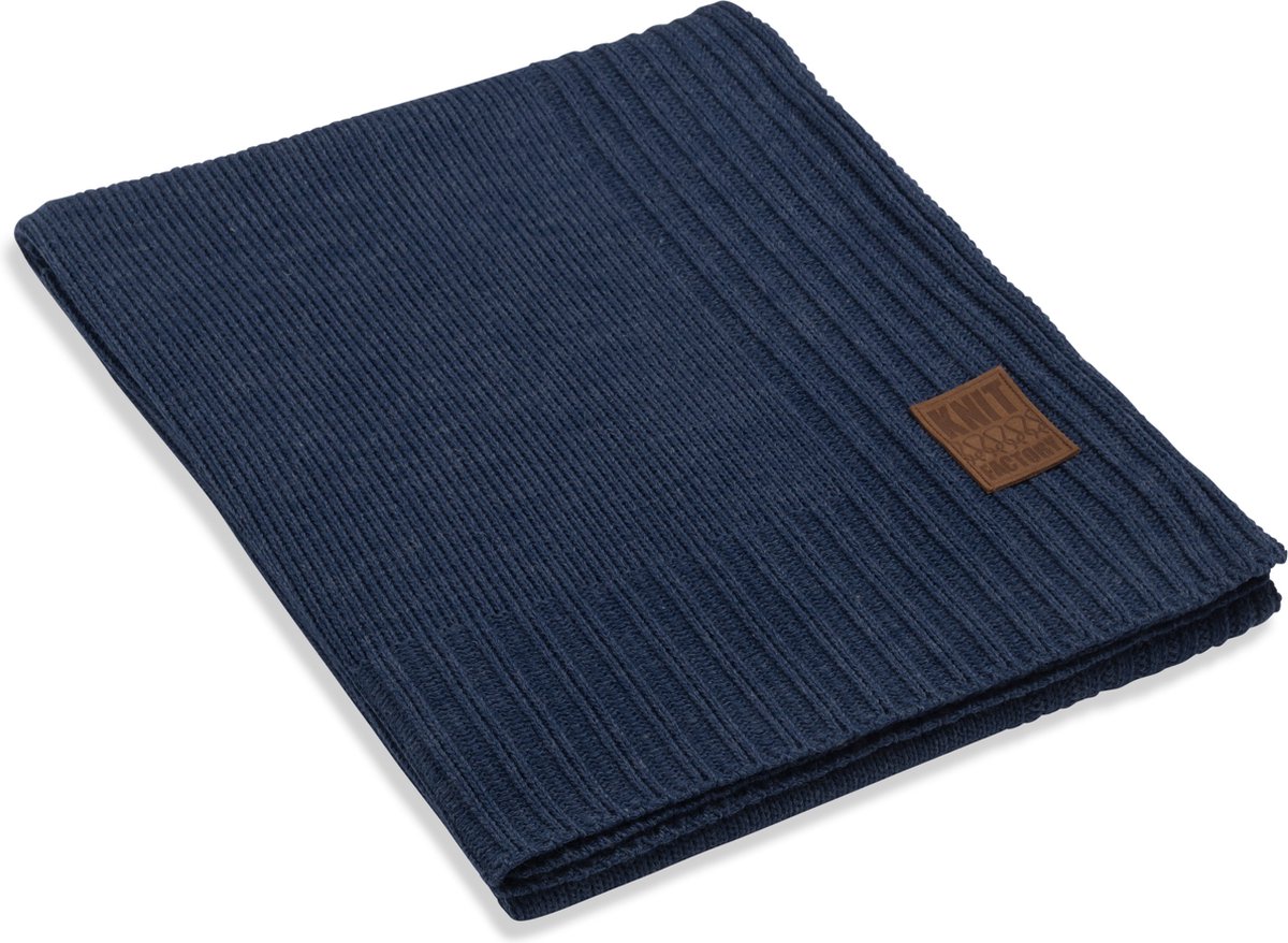 Knit Factory Uni Gebreid Plaid - Woondeken - plaid - Wollen deken - Kleed - Jeans - 160x130 cm