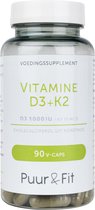 Vitamine D3 1000IU + K2 | vegan | 90 capsules | Puur & Fit