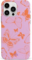 xoxo Wildhearts Give Me Butterflies - Single Layer - Hard hoesje geschikt voor iPhone 14 Pro Max hoesje - Siliconen hoesje met vlinders - Beschermhoesje geschikt voor iPhone 14 Pro Max hoesje roze, oranje