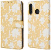 iMoshion Hoesje Geschikt voor Huawei P30 Lite Hoesje Met Pasjeshouder - iMoshion Design Bookcase smartphone - Geel / Yellow Flowers