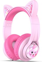 iClever - BTH19 - draadloze junior koptelefoon - met katten oortjes & bubble - volumebegrenzing - RGB led lights - microfoon - lange batterijduur (roze)