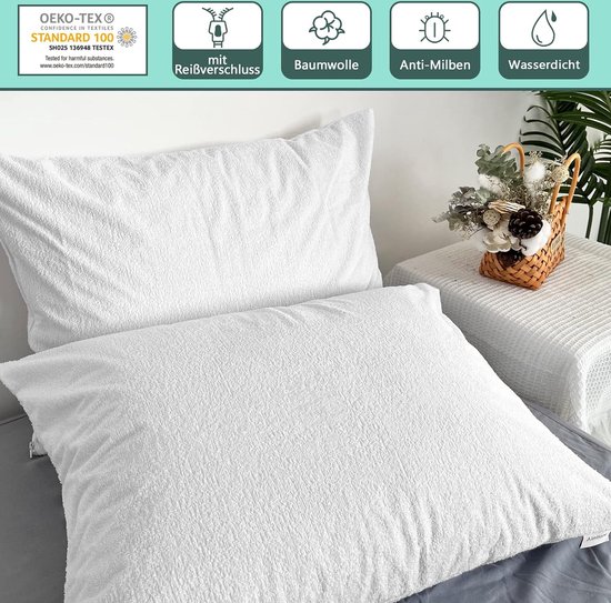 Taie d'oreiller imperméable 50 × 70 cm, coton, 2 pièces protège-oreillers  avec... | bol.com