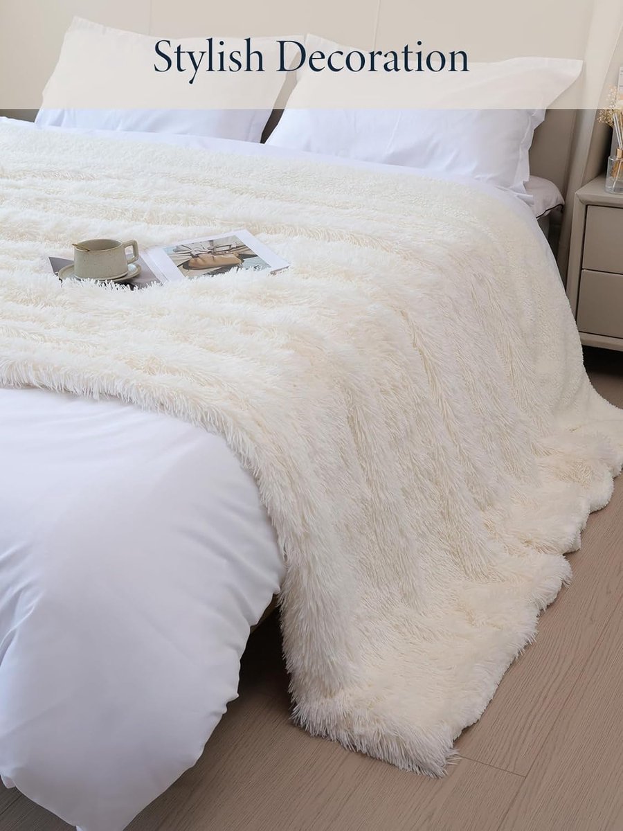 Thuys Knuffeldeken pluizig 130x160cm, super warme deken, zachte & comfortdeken, hoogwaardige deken, bankdeken, Sherpa schapendeken, reddingsdeken, sprei, crèmewit
