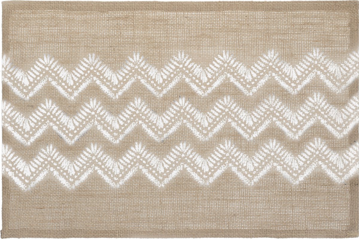 Rechthoekige placemat zigzag lijnen wit jute 45 x 30 cm - Tafel onderleggers
