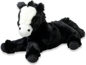 Inware Pluche paard knuffel - liggend - zwart - polyester - 30 cm