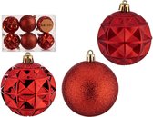 Krist+ gedecoreerde kerstballen - 6x stuks - rood - kunststof - 7 cm