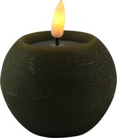 Magic Flame LED kaars/bolkaars - rond - olijf groen - D8 x H7,5 cm