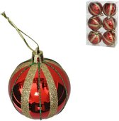 Gerim gedecoreerde kerstballen - 6x - 6 cm - kunststof - rood/goud
