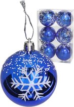 Gerim gedecoreerde kerstballen - 6x - 6 cm - kunststof -blauw