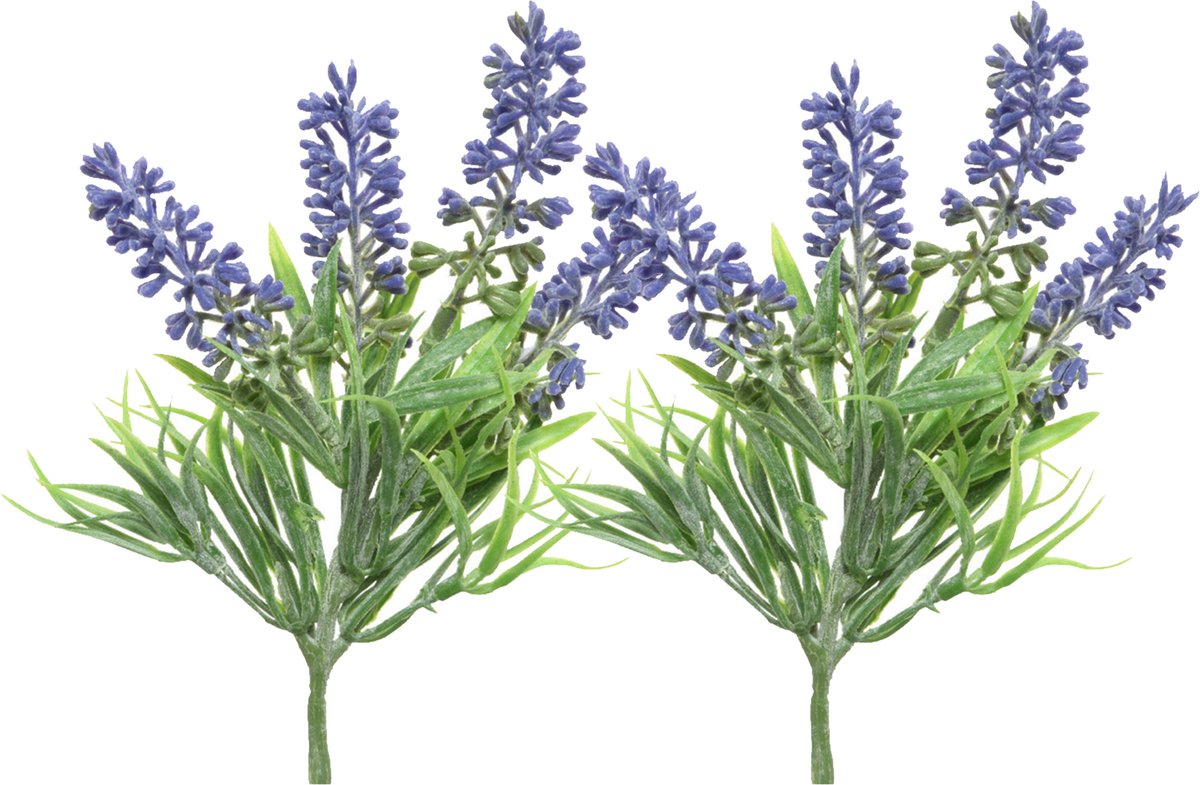 Everlands kunstbloemen tak lavendel - 2x - paars - D7 x H26 cm