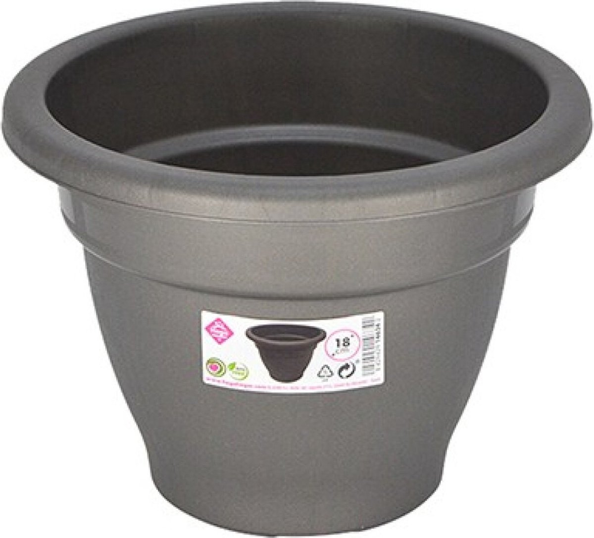 Hega Hogar Plantenpot/bloempot - grijs - 18 cm - kunststof