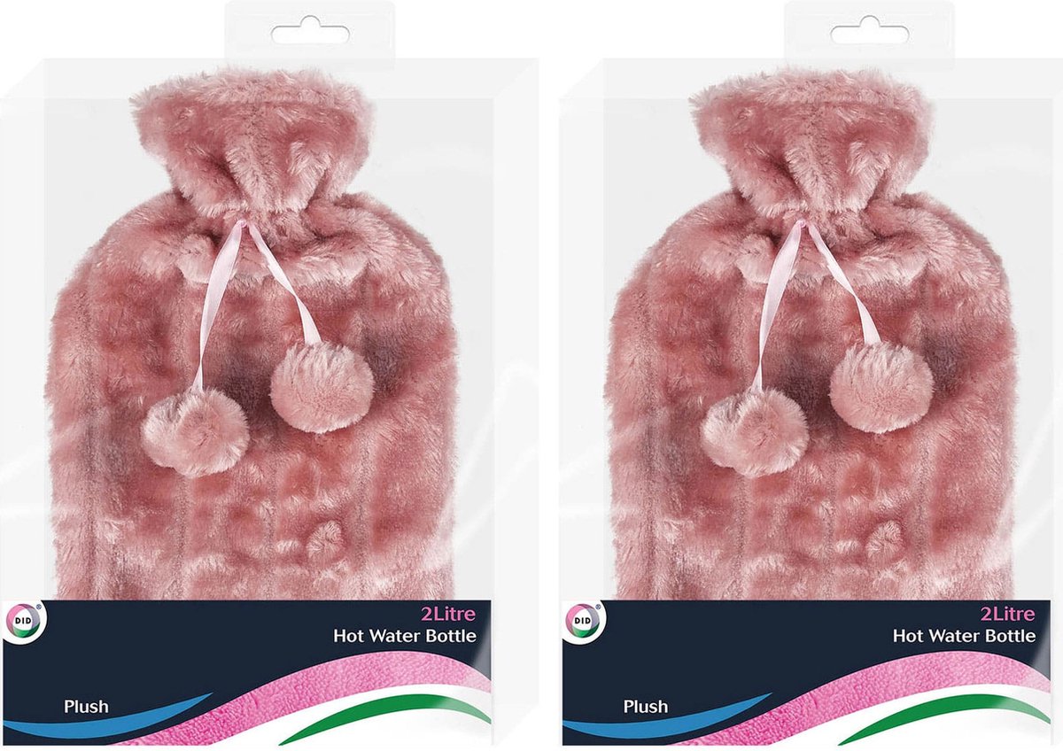 Goedkoopste DID Warmwaterkruik - 2x - met zachte pluche hoes - lila paars - 2L - kruik