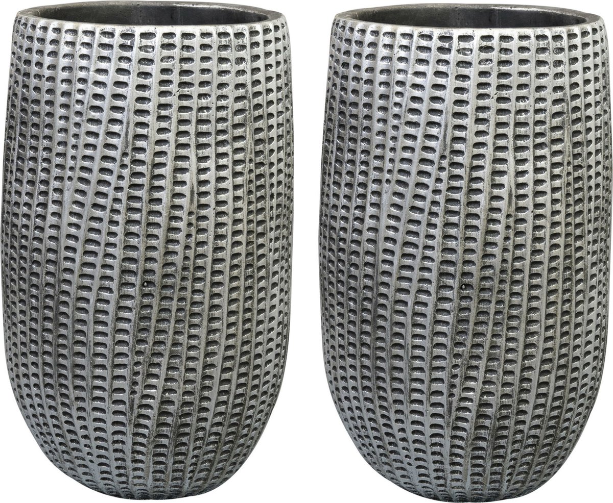 Ter Steege Bloemenvaas Feico - voor binnen - zwart/metaal look - D15 en H24 cm - cement