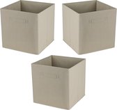 Urban Living Opbergmand/kastmand Square Box - 3x - karton/kunststof - 29 liter - licht beige - 31 x 31 x 31 cm - Vakkenkast manden