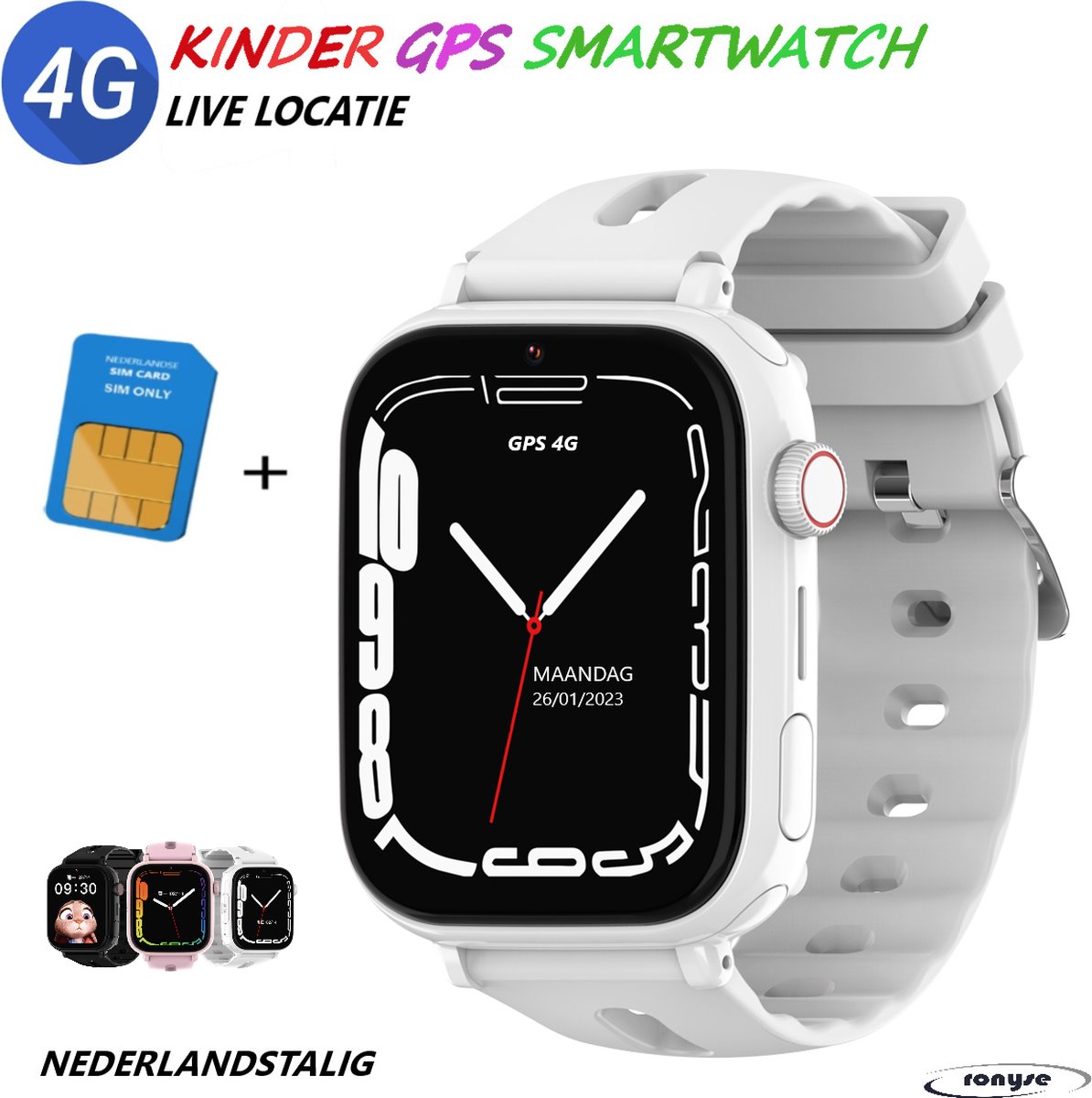 Kinder Smartwatch 4G - Wit - HD Video Bellen - GPS Tracker - CT20 - Inclusief Simkaart & Wonlex App - Smartwatch voor Kinderen - Live GPS Locatie - SOS Knop - Camera - Touchscreen - Stappenteller