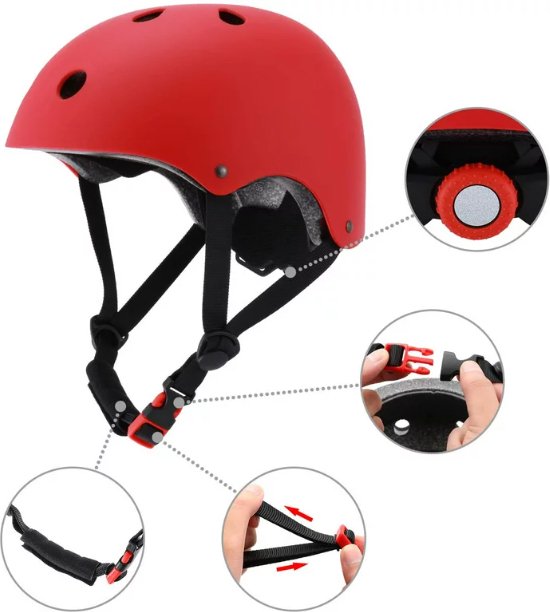 Fietshelm Combi met Bescherming - Kinderhelm - Skate Beschermset Kinderen - Rood - Fietsbescherming - Sportbescherming van Simply Kids — afbeelding 2