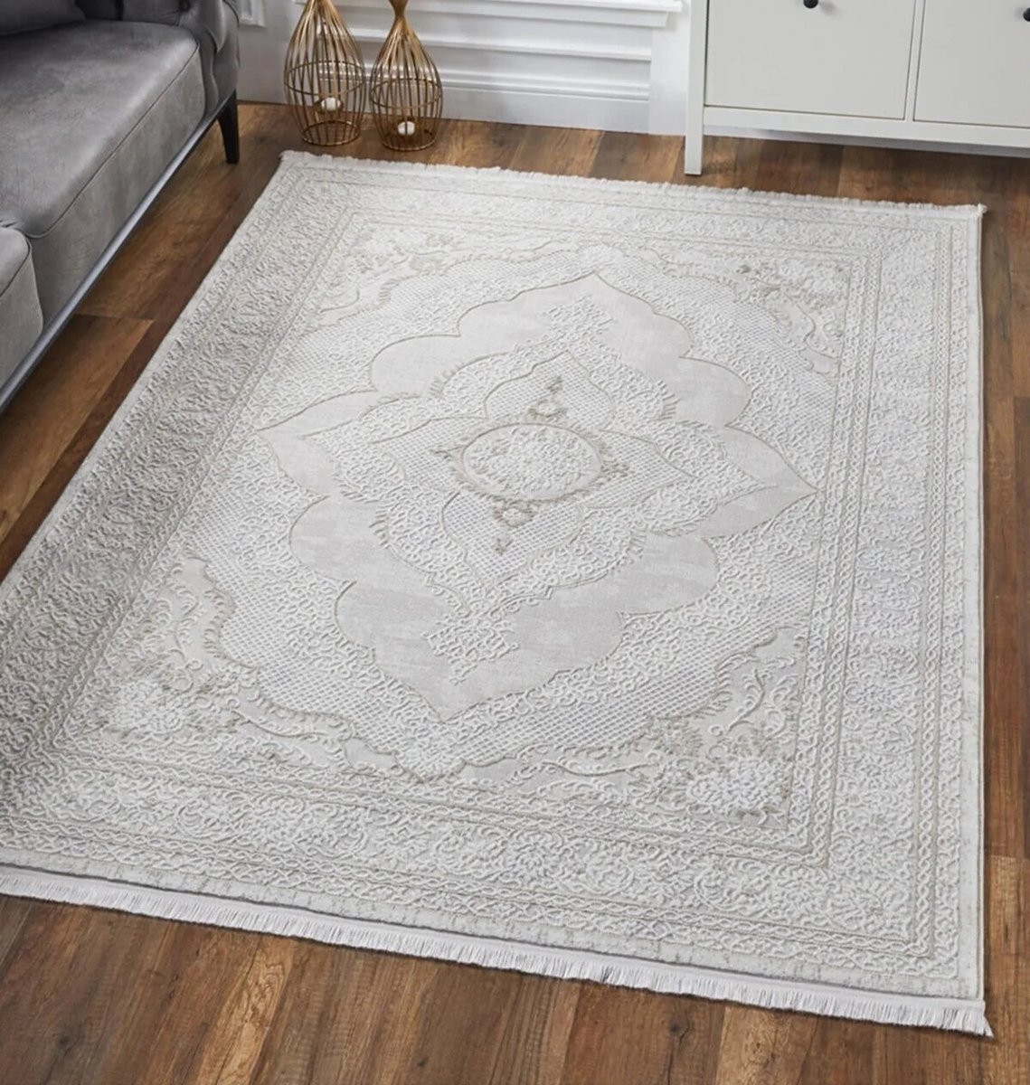 CAMBRAI - Creme - 120x180cm, Laagpolig vloerkleed met franjes