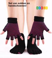 *** Set Yoga-sokken & - handschoenen Zwart/Roze, Antislip, One Size - van Heble®***